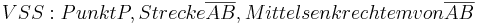 VSS: Punkt P, Strecke \overline{AB}, Mittelsenkrechte m von \overline{AB}