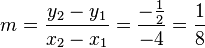 m=\frac{y_2-y_1}{x_2-x_1}=\frac{-\frac{1}{2}}{-4}=\frac{1}{8}
