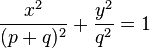\frac{x^{2}}{(p+q)^{2}}+\frac{y^{2}}{q^{2}}=1 