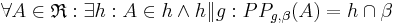 \forall A \in \mathfrak{R}: \exists h: A \in h \land h \| g: PP_{g,\beta}(A)=h \cap \beta