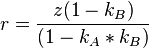 r = \frac{z(1-k_B)} {(1 - k_A*k_B)}