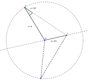 Screenshot einer „Konstruktion“ eines Dreiecks mit GeoGebra mit SSWk-Vorgaben