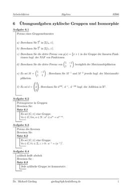 Übungsaufgaben Zyklische Gruppen Und Isomorphie – Geometrie-Wiki